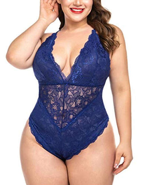 ELOVER Women Teddy Lingerie Plus Size Lace Bodysuit One Piece Babydoll ELOVER Women Teddy Lingerie Plus Size Lace Bodysuit One Piece Babydoll