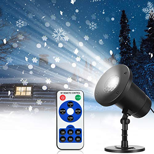 Pinshion Snowfall LED Light Projector, Christmas Color Snowflake Rotating Projectors Lights with Snowstorm Effect, Snowflake Projection with Remote Control Waterproof Outdoor Decorative Lighting