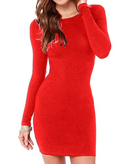 Haola Women's Sexy Casual Long Sleeve Short Dress Mini Dress S Red Haola Women's Sexy Casual Long Sleeve Short Dress Mini Dress S Red