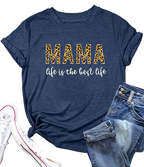 Mama T-Shirt for Women Leopard Mama Graphic Tops Tee Mother's Day Shirt Mom Letter Printed Short Sleeve Casual Tops (Blue, XX-Large) Mama T-Shirt for Women Leopard Mama Graphic Tops Tee Mother's Day Shirt Mom Letter Printed Short Sleeve Casual Tops (Blue, XX-Large)