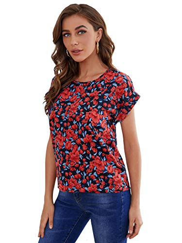 SOLY HUX Women's Floral Print Short Sleeve Casual Summer Top Blouse Multicoloured S
