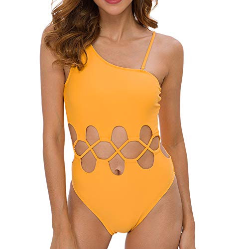Dixperfect Women's One Shoulder Swimsuits Cutout One Piece Beachwear Bathing Suit (M, Mango)