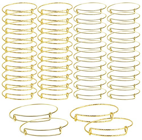 UPINS 50Pcs Expandable Bangle Bracelets Gypsophila Adjustable Wire Blank Women Bracelets for Jewelry Making, Gold