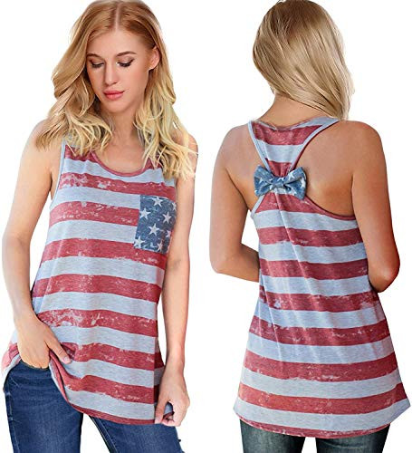 Womens Patriotic American Flag Print Summer Sexy Sleeveless T-Shirts Tank Top (XXL, A Red White and Blue)