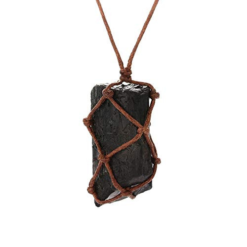 YGMONER Raw Black Tourmaline Pendant, Braided Obsidian Crystal Healing Chakra Pendant Negative Energy Cleanser Necklace