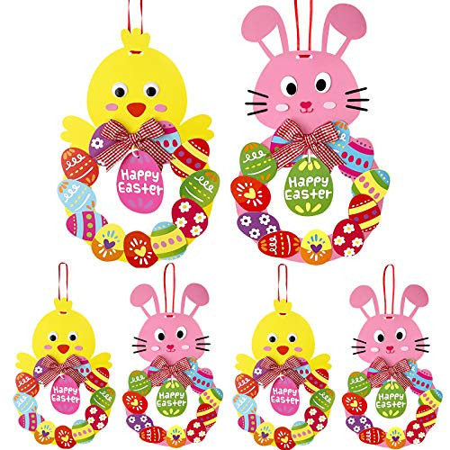 Llxieym Spring Easter Wreath Crafts Kits Paper Chick Bunny Wreath Door Hanging Wreath Craft Kits for Easter Decoration Kid Art Crafts (10)
