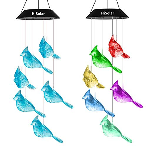 HiSolar Crystal Bird Solar Wind Chime Color Changing Solar Mobile Light Waterproof LED Wind Chime Solar Powered Wind Mobile for Home Yard Garden Decor Gifts for Mom, (Blue)