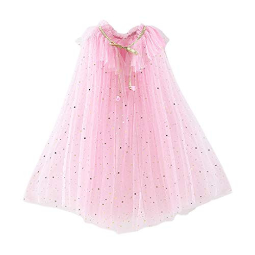 Multifit Princess Capes Colorful Sequins Cloak for Girls-Halloween Birthday Party Costumes Dress up(Pink Stars-S)
