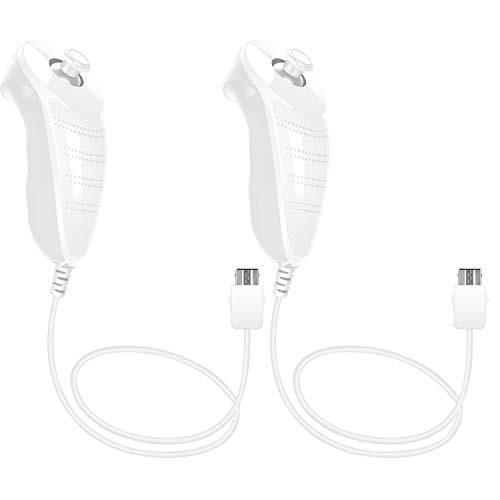 2 Pack Wii Nunchuck Controller, kosiwun Nunchuk Remote Controller Replacement Joystick for Wii Wii U Console White