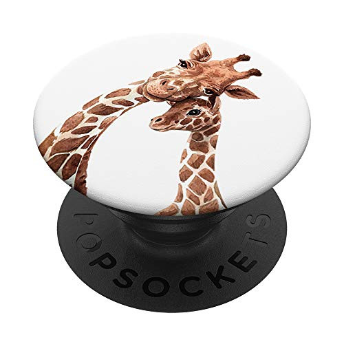 Giraffe Mom Daughter Love Watercolor Africa Cute PopSockets PopGrip: Swappable Grip for Phones  and  Tablets