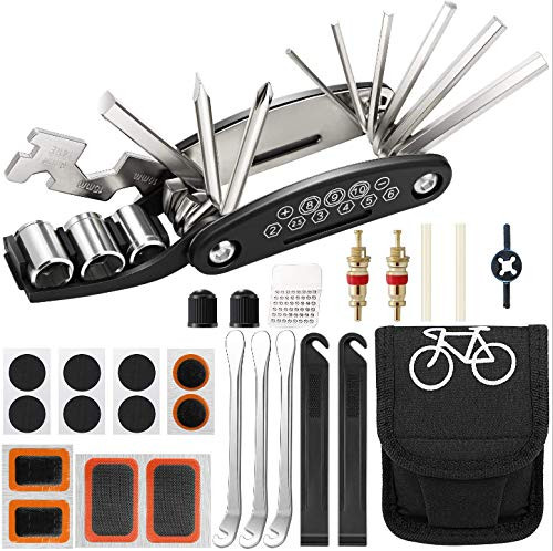 Lateefah Bicycle Repair Kits, 16 in 1 Multi-Function Bicycle Saddle Bag with Repair Kit, Portable Self Adhesive Tube Patch Repair Cycling Tool Set for Mountain Road Bikes