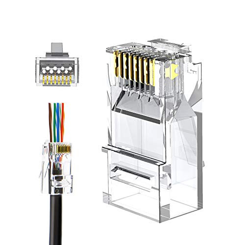 RJ45 Pass Through Connectors, CableCreation 100-Pack Cat6/Cat5e Gold Plated Modular Plug Unshielded Crimp Connector for Solid or Stranded UTP Ethernet Cable RJ45 Pass Through Connectors, CableCreation 100-Pack Cat6/Cat5e Gold Plated Modular Plug Unshielded Crimp Connector for Solid or Stranded UTP Ethernet Cable