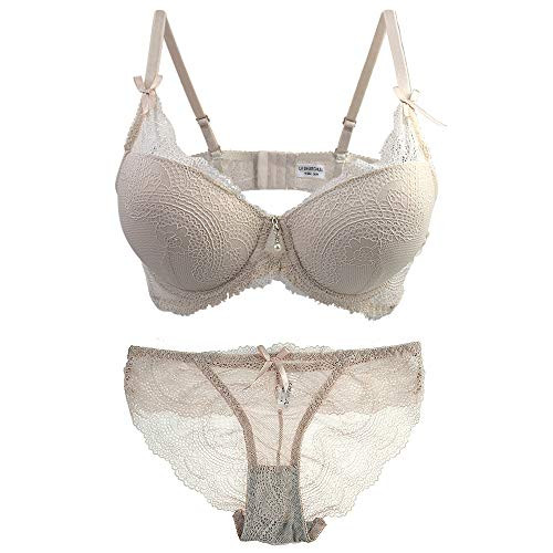 La Dearchuu Push Up Bra and Panty Set for Women Lace Sexy Underwear Lingerie Lace Bra Underwire 36B Beige La Dearchuu Push Up Bra and Panty Set for Women Lace Sexy Underwear Lingerie Lace Bra Underwire 36B Beige