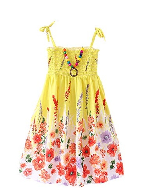 Girls Dress Kids Floral Sundress Ruffle Bohemian Dress Summer Casual Dress One Piece Slip Dress  Lavender Yellow US 6-7T