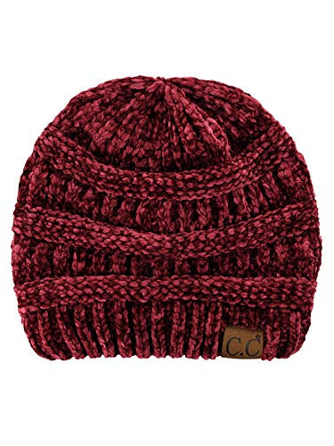 C.C Women's Chenille Soft Warm Thick Knit Beanie Cap Hat-Burgundy