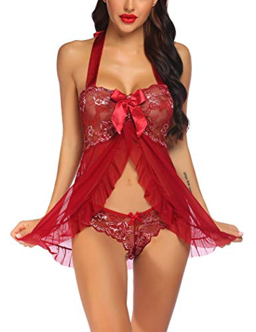 Avidlove Women Lingerie Sheer Lace Chemise Halter Babydoll Sexy Sleepwear Night Dress Dark Red Avidlove Women Lingerie Sheer Lace Chemise Halter Babydoll Sexy Sleepwear Night Dress Dark Red