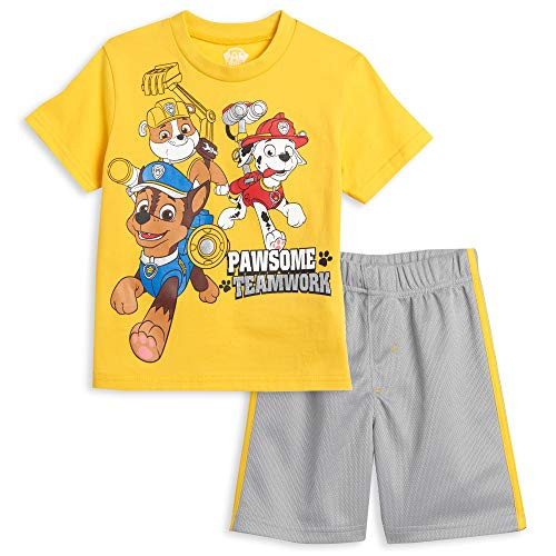 Nickelodeon Paw Patrol Chase Marshall Rubble Toddler Boys T-Shirt  and  Shorts Set 2T Yellow/Gray