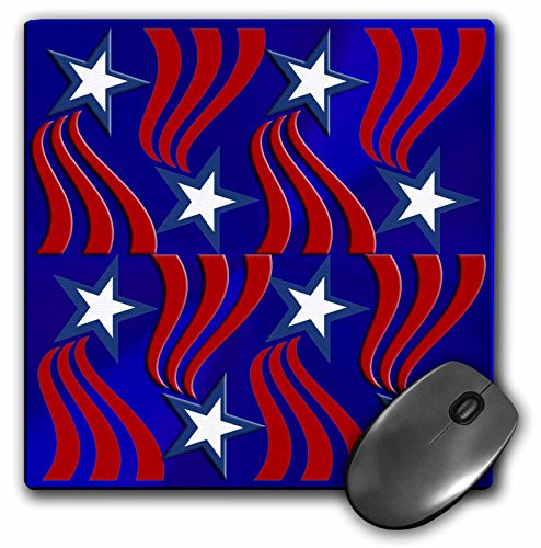 3dRose LLC 8 x 8 x 0.25 Inches Mouse Pad, Blue with White Stars and Red Ribbon Pattern (mp_53699_1)