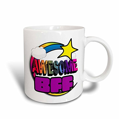 3dRose Shooting Star Rainbow Awesome BFF Ceramic Mug, 11 oz, White