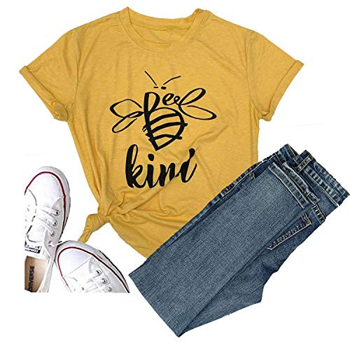 Yuan Women Be Kind Shirt Cute Bee Graphic Tee Short Sleeve Casual Tops Blouse (1-Yellow, L) Yuan Women Be Kind Shirt Cute Bee Graphic Tee Short Sleeve Casual Tops Blouse (1-Yellow, L)