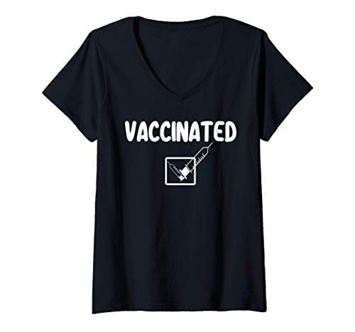 Womens Vaccinated Check Mark Vaccine I Got Vaccinated V-Neck T-Shirt