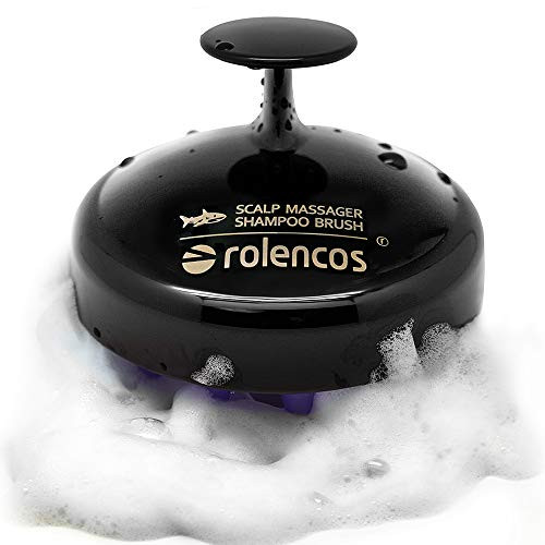Rolencos Scalp Massager Shampoo Brush (Black with Gold Logo)