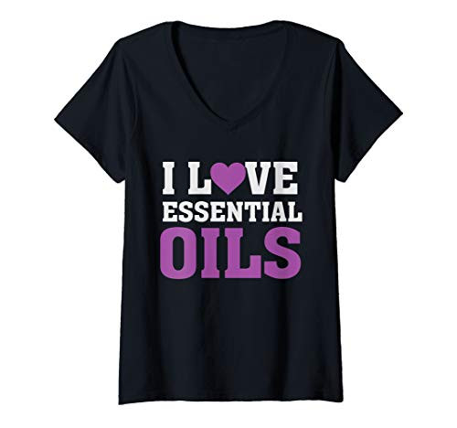 Womens I Love Essential Oils - AromaTherapy Lavender V-Neck T-Shirt