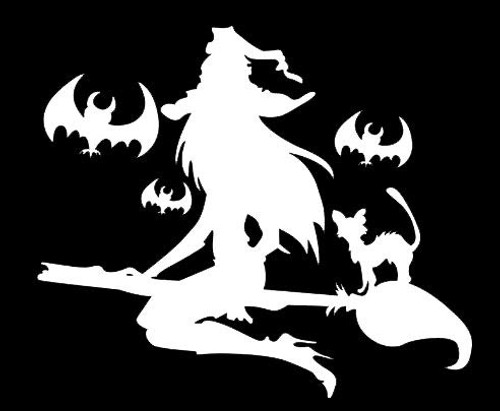 Makarios LLC Witch cat Broom Bats Cars Trucks Vans Walls Laptop MKR| White |5.5 x 4.75|MKR466 Makarios LLC Witch cat Broom Bats Cars Trucks Vans Walls Laptop MKR| White |5.5 x 4.75|MKR466