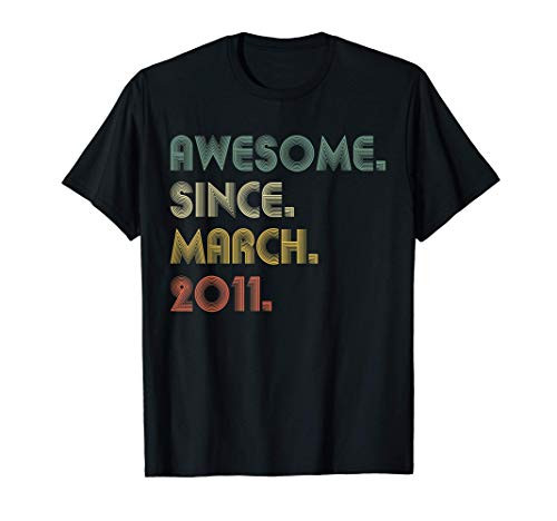 Awesome Since March 2011 10th Birthday Gift 10 Years Old Boy T-Shirt