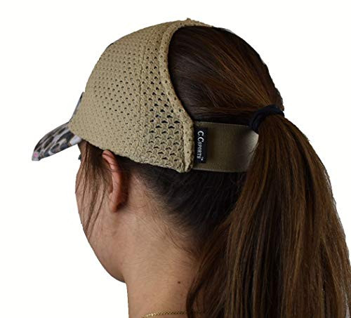 C.C Ponycap Messy High Bun Ponytail Adjustable Mesh Trucker Baseball Cap Hat, Stretch Leopard Lavender