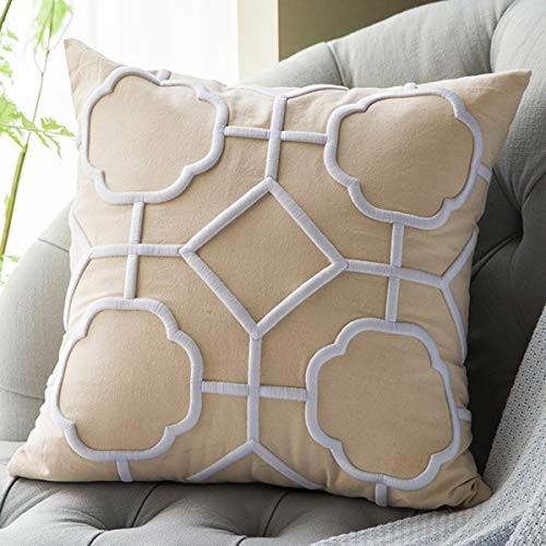 DOKOT Throw Pillow Covers 20x20 inch Embroidered Geometric Decorative Cushion Cover for Farmhouse Home Couch Bedroom Car Sofa Beige White