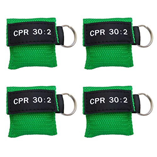 Elysaid 10 pcs CPR Barrier with Keychain CPR Face Shield Aed Green Pouch Writing CPR 30:2