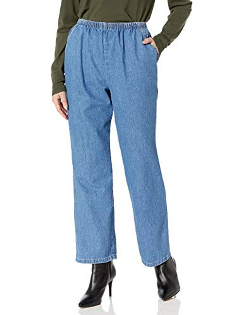 Chic Classic Collection Women's Petite Cotton Pull-On Pant with Elastic Waist, Destruction Blue Denim, 12P