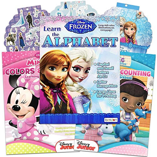 Disney Workbook Set Disney Activity Books -- 3 Disney Educational Workbooks Featuring Disney Frozen, Minnie Mouse, and Doc McStuffin with Frozen Stickers (Alphabet, Counting, Colors, Shapes and More)