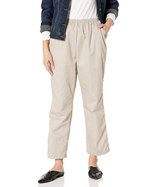 Chic Classic Collection Women's Petite Cotton Pull-On Pant with Elastic Waist, Khaki Twill, 12P
