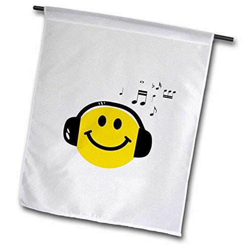 3dRose fl_112819_1 Music Loving Yellow Smiley Face Garden Flag, 12 by 18 inch