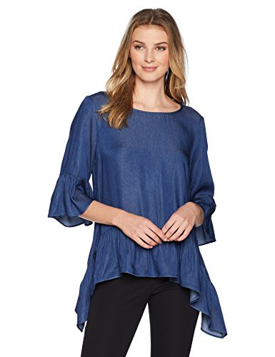 Karen Kane Women's Ruffle Hem Chambray TOP, deep Blue, Extra Small