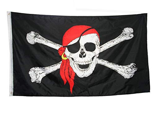 DFLIVE Pirate Red Scarf Bandana Crossbones Skull Flag 3 x 5 Ft Jolly Roger Banner