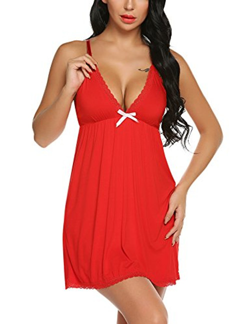 ADOME Sexy Sleepwear Womens Chemise Nightgown Lace Babydoll Nightdress Sleep Cami Dress Red XXL ADOME Sexy Sleepwear Womens Chemise Nightgown Lace Babydoll Nightdress Sleep Cami Dress Red XXL