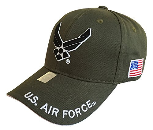 US Armed Forces Embroidered Military Baseball Cap Hat (AF Olive with Black Wing)