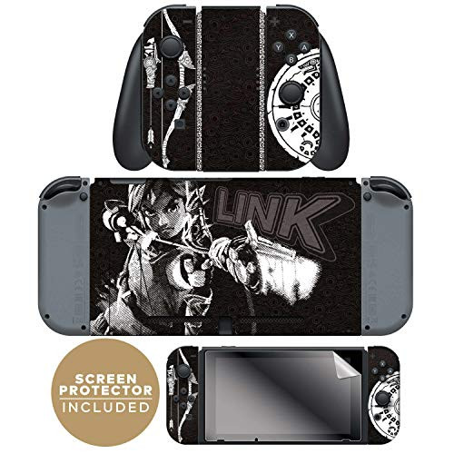 Controller Gear Nintendo Switch Skin & Screen Protector Set - Joy-Con & Console - The Legend of Zelda: Breath of The Wild - "Link Half Tone" - Nintendo Switch
