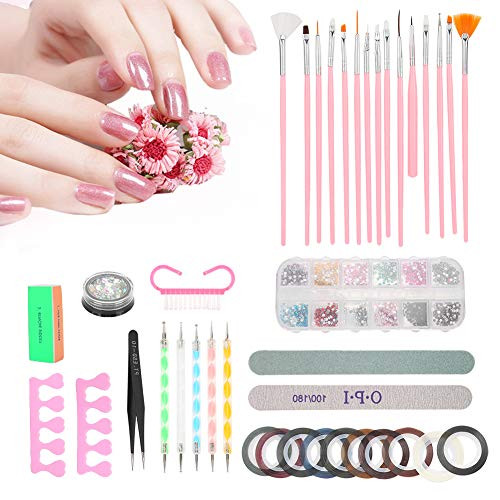 Nail Art Kit with Dotting Pen Tools Rhinestones Decoration Nail File Nail Art Brushes Nail Striping Tapes Nail Polishing Manicure DIY Set