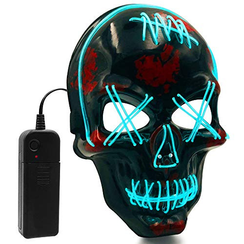 Halloween LED Mask Light Up Scary Mask Cosplay Glowing Mask for Festival Novelty and Creepy Costume Halloween Festival Party Blue