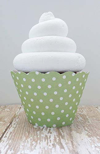 Light Green and White Polka Dot Cupcake Wrappers Standard and Mini Sized Dessert Holders Set of 12