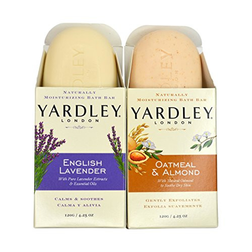 Yardley London Soap Bath Bar Bundle - 4 Bars: English Lavender  and  Oatmeal and Almond Naturally Moisturizing Bath Bar, 4.25 oz. (Pack of 4, Two of Each)