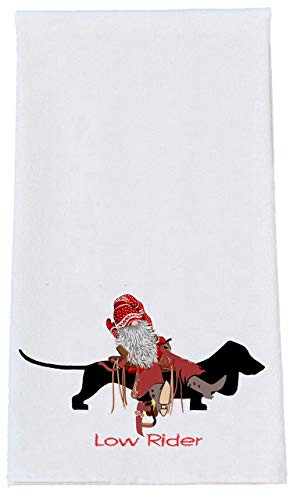 Gnome  and  Dachshund Low Rider Print Kitchen/Bath Hand Towel, Holiday Kitchen Decor, Hostess Gift Idea, Kitchen Dish Towel
