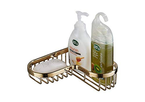 SANLIV Corner Wire Soap Basket Shower Caddy for Hotel Bathrooms, Solid Brass Materaial in PVD Gold Finishing