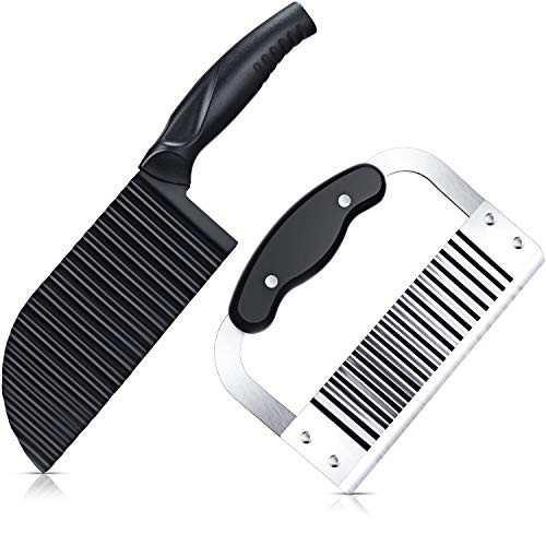 2 Piece Crinkle Potato Vegetable Cutters, Stainless Steel Blade Wavy Slicer Crinkle Cutter, Wavy Crinkle Cutting Tool Salad Chopping Knife and Vegetable French Fry Slicer 2 Piece Crinkle Potato Vegetable Cutters, Stainless Steel Blade Wavy Slicer Crinkle Cutter, Wavy Crinkle Cutting Tool Salad Chopping Knife and Vegetable French Fry Slicer