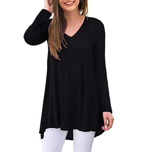 AWULIFFAN Women's Fall Long Sleeve V-Neck T-Shirt Sleepwear Tunic Tops Blouse Shirts (Black,Medium)