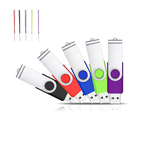 32GB USB Flash Drives 5Pack Thumb Drives Elejolie USB 2.0 Memory Stick Swivel Pen Drive with Keychain Lanyards Jump Drive USB Stick for Data Storage